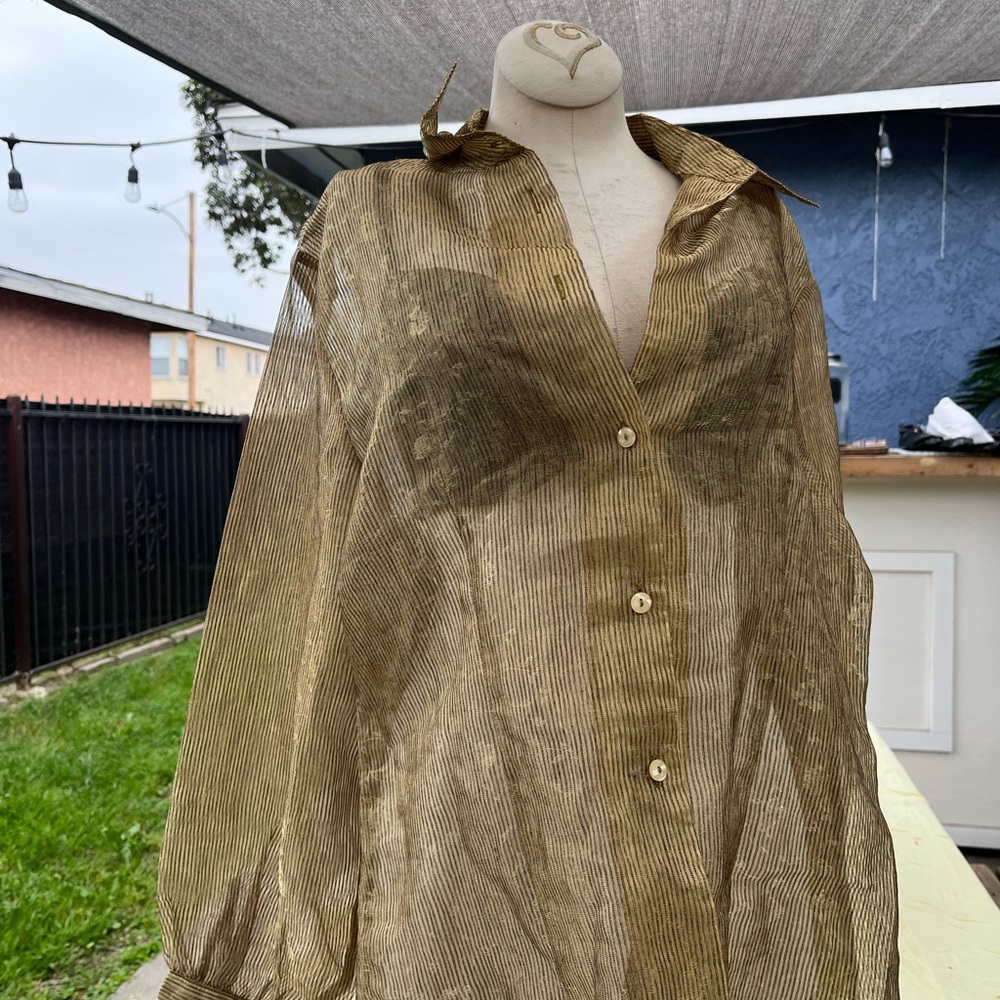 90s Gold Sheer Button-Up Blouse